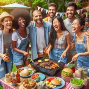 People enjoying themselves at a barbecue party