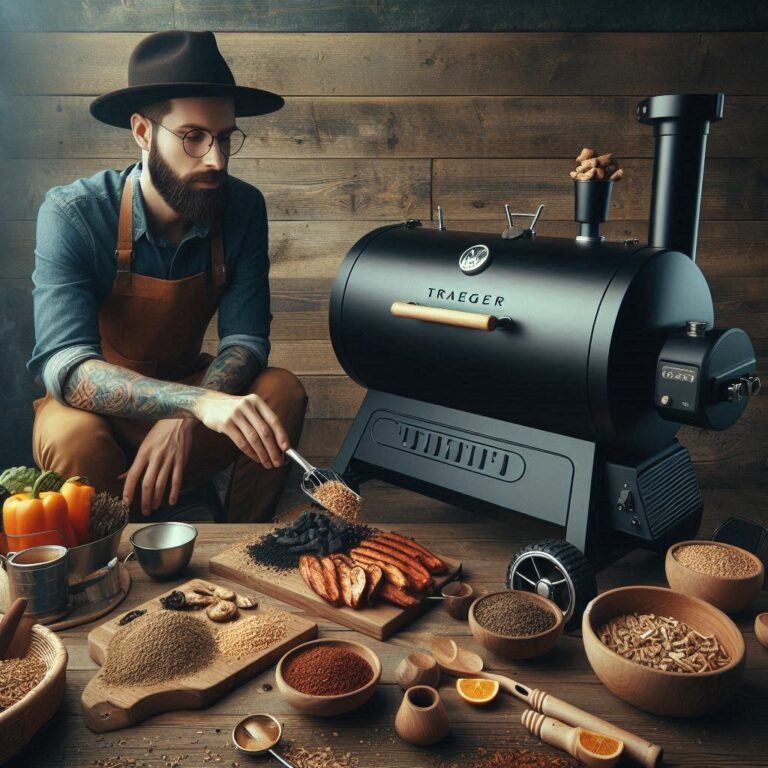 Man using his Traeger bbq