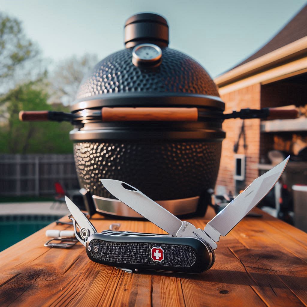 Swiss Army knife next to Kamado Joe 
